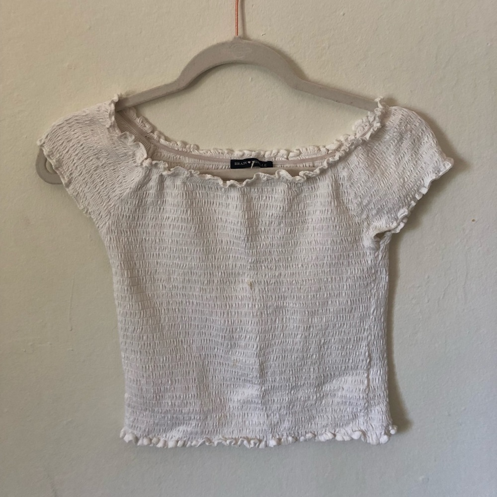 Brandy Melville White Ripped Crop Top